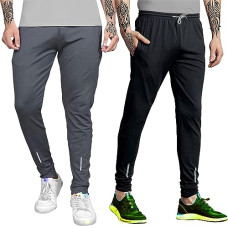 Deals, Discounts & Offers on Men - [Sizes S, M, L, XL, 2XL] LookMark Men Men's Combo Slim Fit Solid Lycra Blend Full Elastic Sport Wear Running Gym Stretchable Jogger Track Pant in Dark Grey & Maroon Color(Track 03 Dark Grey-Maroon-XL)