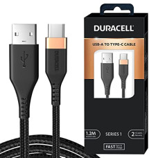Deals, Discounts & Offers on  - Duracell USB Type C, 3A Braided Sync & Quick Charging Cable, 3.9 Feet (1.2M), QC 2.0/3.0, Compatible with Samsung, MI, Realme & all C type devices, Rapid Data Transmission, Series 1, Black
