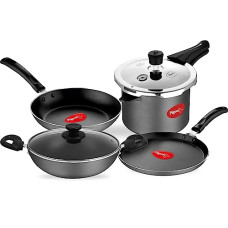 Deals, Discounts & Offers on Cookware - PIGEON BY STOVEKRAFT VIBRANT HARD ANODISED COOKER + COOKWARE COMBO 5 IN 1 (2.5L HA COOKER WITH SS LID, TAWA KADAI, FRY PAN)