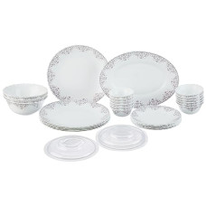 Deals, Discounts & Offers on  - Larah by Borosil Fluted Lark Dinner Set 31 Pieces, Opal Glass Dinner Plates & Bowls Crockery Set