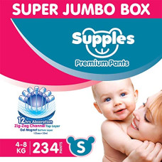 Deals, Discounts & Offers on Baby Care - Supples Premium Diapers, Small (S), 234 Count, 4-8 Kg, 12 hrs Absorption Baby Diaper Pants