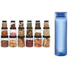 Deals and Offers on - Cello Checkers Plastic PET Canister Set, 18 Pieces, Clear & H2O Unbreakable Plastic Bottle, 1 Litre, Assorted Colour Combo Deals, Discounts & Offers on - Cello Checkers Plastic PET Canister Set, 18 Pieces, Clear & H2O Unbreakable Plastic Bottle, 1 Litre, Assorted Colour Combo
