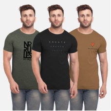 Deals, Discounts & Offers on  - [Sizes L, XL, XXL] BullmerPack of 3 Men Printed Round Neck Pure Cotton Multicolor T-Shirt