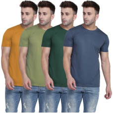 Deals, Discounts & Offers on  - TQHPack of 4 Men Solid Round Neck Polyester Yellow, Light Green, Green, Grey T-Shirt