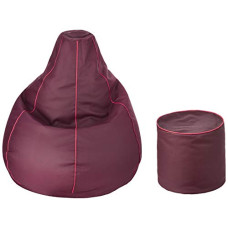 Deals, Discounts & Offers on Furniture - Amazon Brand - Solimo Combo Faux Leather Bean Bag Cover XXL & Round Pouffe Cover Without Beans (Maroon with Pink Piping)