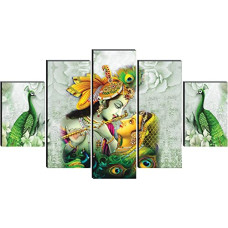 Deals, Discounts & Offers on  - SAF Set of 5 Radha Krishna Religious modern art Home decorative wall Painting 30 inch x 18 inch SANFPNLS32232(multicolor)