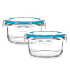 Deals, Discounts & Offers on  - CELLO Camillia Round Borosilicate Glass Container, Clear, Leakproof and Air Tight, 2pcs, 400ml | Microwave Safe Glass Containers Set | Stackable Glass Container with Lid