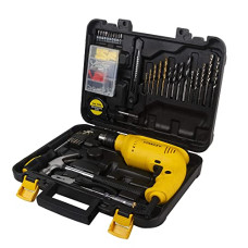 Deals, Discounts & Offers on Home Improvement - STANLEY SDH550KP 550W 10mm Corded Single Speed Hammer Drill Machine and Hand Tool Kit (120-Pieces) - Includes Hammer Drill, Measurement Tape, Drill Bits, Hammer, 1 Year Warranty, YELLOW & BLACK
