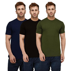 Deals, Discounts & Offers on Men - [Sizes S, M, L, XL, 2XL] London Hills Men Round Neck Cotton Blend Multicolor Half Sleeve Solid T-Shirts (Pack of 3)