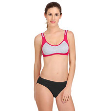 Deals, Discounts & Offers on Women - PIBU Women's Sports Bra with Hipster Panty Comfort Fit Color Block Lingerie Set