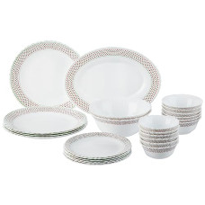 Deals, Discounts & Offers on  - Larah by Borosil Fluted Waltz Dinner Set 27 Pieces, Opal Glass Dinner Plates & Bowls Crockery Set