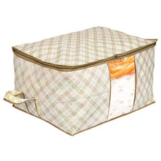 Deals and Offers on Storage - Kuber Industries Metallic Checkered Print Non-Woven Underbed Bag|Storage Organiser|Blanket Cover with Transparent Window|Storage Bag For Clothes Large (Ivory, pack of 1) Deals, Discounts & Offers on Storage - Kuber Industries Metallic Checkered Print Non-Woven Underbed Bag|Storage Organiser|Blanket Cover with Transparent Window|Storage Bag For Clothes Large (Ivory, pack of 1)