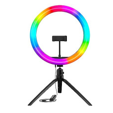 Deals, Discounts & Offers on Electronics - Amazon Basics 10-Inch LED RGB Ring Light with Table Top Tripod Stand and hot Shoe Adapter
