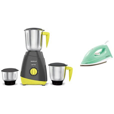 Deals, Discounts & Offers on  - Havells CAPTURE 500 Watt Mixer Grinder with 3 Stainless Steel Jar (Grey & Green) with 5 year Motor warranty & D'zire 1000-Watt Dry Iron (Mint)