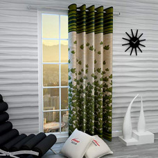 Deals, Discounts & Offers on  - Home Sizzler Polyester Floral 5ft Window Eyelet Curtain, Green, Grommets