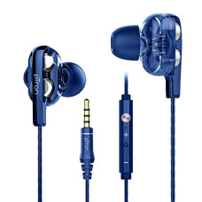Deals, Discounts & Offers on Mobile Accessories - PTron Boom Ultima 4D Dual Driver, in-Ear Gaming Wired Headphones with in-line Mic, Volume Control & Passive Noise Cancelling Boom 3 Earphones - (Dark Blue)