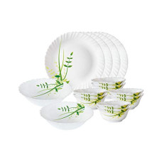 Deals, Discounts & Offers on  - Borosil (Larah By Borosil) Green Herbs Opalware Dinner Set, 14-Pieces, White