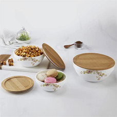 Deals, Discounts & Offers on  - Cello Opalware Royale Mixing Bowl Set with Bamboo Lid - Gardenia 500ml, 1000ml, 1500ml, White, 3pcs