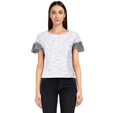 Deals, Discounts & Offers on Women - Pepe Womens Round Neck Textured T-Shirt
