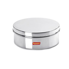 Deals and Offers on - Sumeet Stainless Steel Flat Canister/Puri Dabba/Storage Container (1.5Ltr) (18.5cm) Deals, Discounts & Offers on - Sumeet Stainless Steel Flat Canister/Puri Dabba/Storage Container (1.5Ltr) (18.5cm)