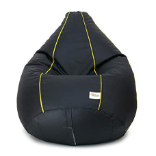 Deals, Discounts & Offers on Furniture - SATTVA Classy.Elegant.Stylish Classic XXL Bean Bag Filled with Beans (Black with Yellow Piping)