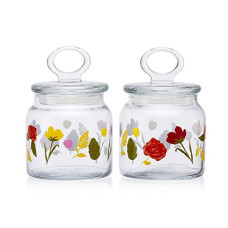 Deals, Discounts & Offers on  - Pasabahce Kitchen Floral Party Glass Jar from House of Pasabahce the Original Pasabahce from Turkey, Printed Transparent Kitchen Floral Party Glass Jars, 575 ml in Set of 2 Pcs.