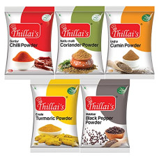 Deals, Discounts & Offers on  - Thillai's Pure Spice Combo- Pack of 5 | Daily Essential Spices in Your Kitchen | Turmeric Powder | Chilli Powder | Coriander Powder | Cumin Powder | Black Pepper Powder |