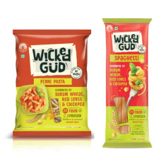 Deals, Discounts & Offers on  - WickedGud 2X Fiber Penne & Spaghetti Pasta Combo | No Maida | Durum Wheat Semolina | Brown Rice | Red Lentils | Healthy Diet Pasta - 400gm x 2
