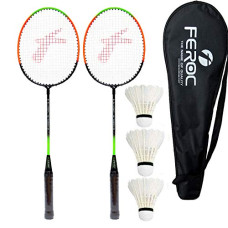Deals, Discounts & Offers on  - FEROC 2 Pieces Aluminium Badminton Racket with 3 Pieces Feather Shuttles with Full-Cover Set ,Aluminum, Multicolor