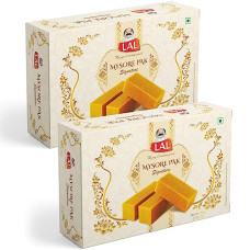 Deals, Discounts & Offers on  - Lal Sweets Mysore Pak Signature | Made with Cow Desi Ghee | Melts in Mouth | Healthy and Delicious Sweets | Traditional Taste of Mysore | Indian Mithai || Rakhi Sweets Gift Box - 400g (200g Pack Of 2)