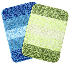 Deals, Discounts & Offers on  - SARAL HOME EASY LIVING Saral Home Microfiber Striped Anti-Skid Set Of 2 Bathmats (Turquoise & Green,35X50 Cm, Rectangular)