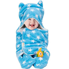 Deals, Discounts & Offers on Baby Care - OYO BABY 3-in-1 Hooded Baby Blanket Wrapper(Star Blue, 78cm x 68cm) Swaddle