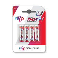 Deals, Discounts & Offers on Electronics - Nippo Thor Leakproof Alkaline AA Batteries 1.5V | Pack of 4 | Longer Lasting Batteries | Guaranteed 15 Months in Remote | Non-Rechargeable