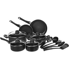 Deals, Discounts & Offers on Cookware - amazon basics Aluminium Non-Stick Black Cookware Set - 15 Piece