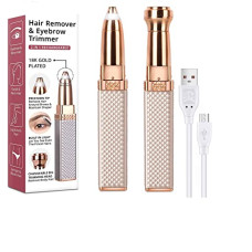 Deals, Discounts & Offers on Health & Personal Care - Eyebrow Trimmer For Women, 2 in 1 Rechargeable Facial Hair Remover with Replaceable Heads, Professional Painless Personal Hair Removal Eyebrow Razor with Indicator Lights, Rose Gold (GOLD)
