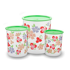 Deals, Discounts & Offers on  - oliveware Pasha Range Stackable Plastic Containers, BPA Free, For Rice, Dal, Atta & Flour, Set of 3 (2200ml, 1350ml & 850ml) - Green