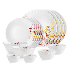 Deals, Discounts & Offers on  - Cello Opalware Dazzle Series Yellow Scroll Dinner Set, 18Pcs | Opal Glass Dinner Set for 4 | Light-Weight, Daily Use Crockery Set
