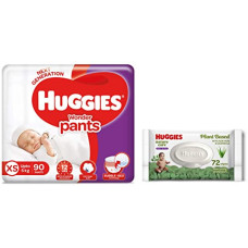 Deals, Discounts & Offers on Baby Care - Huggies Wonder Pants Extra Small Size Diaper Pants (90 Count) & Huggies Baby Wipes - Cucumber & Aloe (72 Count)