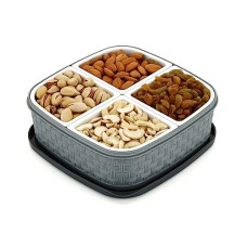 Deals, Discounts & Offers on  - E-COSMOS Plastic Square 4 Sections Multipurpose Dry Fruit Dabba Box Set, Dry Fruit Box Set - Grey (Dry fruit Box - 4 in 1)