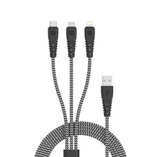 Deals, Discounts & Offers on  - Portronics Konnect Spydr 31 3-in-1 Multi Functional Cable with 3.0A Total Output, Tangle Resistant, 1.2M Length, Nylon Braided(Zebra)
