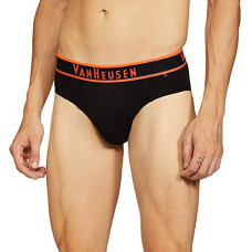 Deals, Discounts & Offers on Men - Van Heusen Men Briefs - Cotton Spandex - Neon Elasticized Waistband, Ultra Soft, Colour Fresh_10023_Pure Black W Neon Orange_XXL