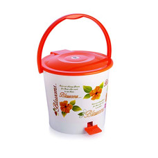 Deals and Offers on - Cello Blossom Plastic Pedal Bin, Small, 6 Liters, White and Orange Deals, Discounts & Offers on - Cello Blossom Plastic Pedal Bin, Small, 6 Liters, White and Orange