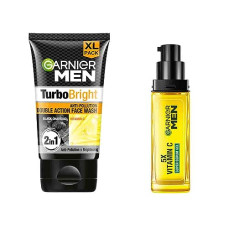 Deals, Discounts & Offers on Beauty Care - Garnier Men Turbo Bright Combo (Turbo Bright Double Action Face Wash, 150g & Vitamin C and Menthol Icy Serum Gel, 30ml) - Skin Cleansing and Brightening Regime