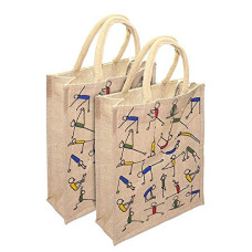 Deals, Discounts & Offers on  - Mist Jute Yoga Print Eco-Friendly Bag, 14.5x5x12 inches (Beige, 2PK 14.5x5x12