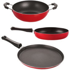Deals, Discounts & Offers on Cookware - NIRLON Mini (Tawa, Fry Pan, Kadhai), Red Non-Stick Coated Cookware Set(PTFE (Non-stick), Aluminium, 3 - Piece)