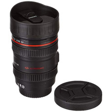 Deals and Offers on - Amazon Brand - Solimo Camera Lens Shaped Coffee Mug with 2 Lids, Black (Plastic) Deals, Discounts & Offers on - Amazon Brand - Solimo Camera Lens Shaped Coffee Mug with 2 Lids, Black (Plastic)