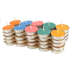 Deals, Discounts & Offers on  - Amazon Brand - Solimo Wax Tealight Candles, 2-Hour Burn Time, Smokeless, No Residue (Set of 50, Multicoloured, Unscented)