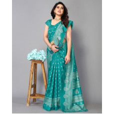 Deals, Discounts & Offers on  - SirilGeometric Print, Paisley, Printed Daily Wear Silk Blend Saree(Green, White)