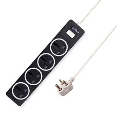 Deals, Discounts & Offers on Electronics - EMBOX 10A Extension Board with Master Switch-Multi Plug Socket with 4 Universal Sockets-Extension Cord with Safety Shutter and LED Indicator-1500W(Black-2 Meter Cable)