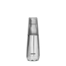 Deals, Discounts & Offers on  - Milton Vertex 500 Thermosteel Water Bottle with Unbreakable Plastic Tumbler, 500 ml, Silver